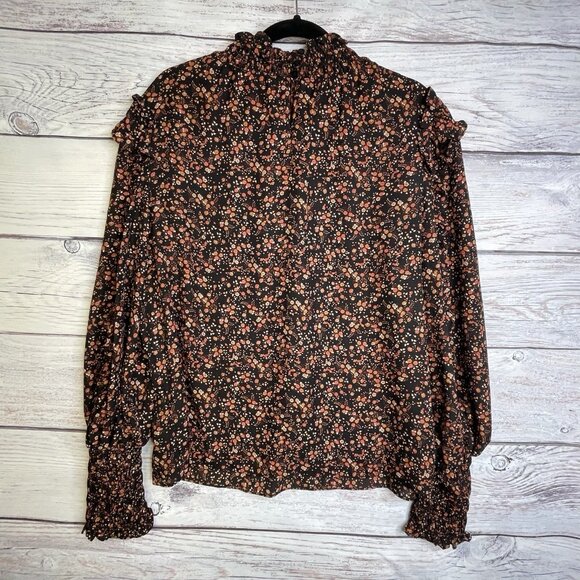 Max Studio Women's Blouse Size XL Ruffles Ditzy Print Autumn‎ Smocked Neck Cuffs - Picture 12 of 16